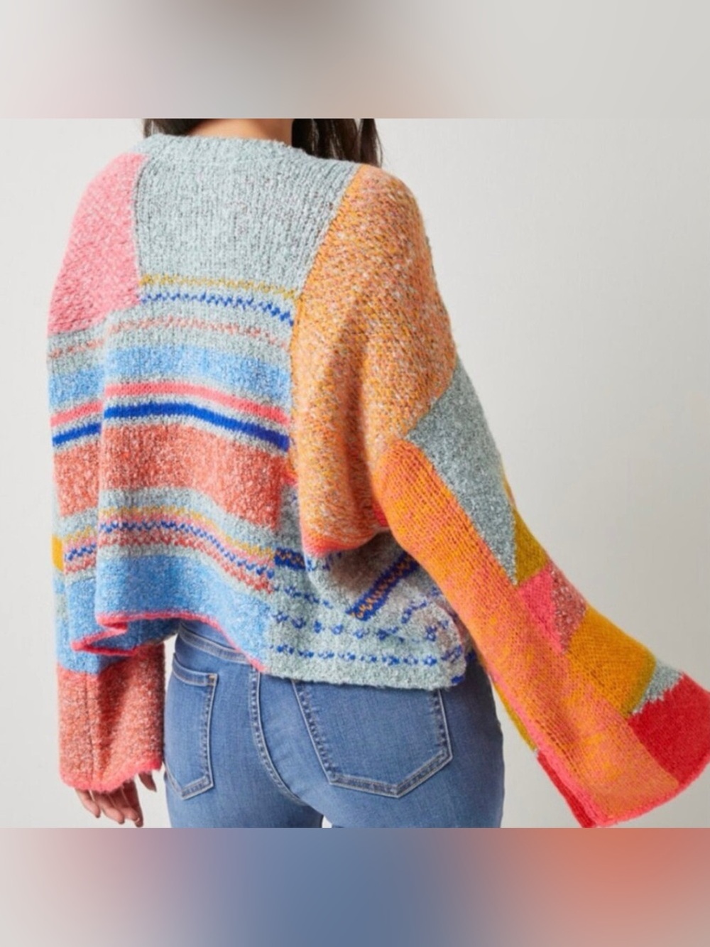 Sincerely Jules Wool Color Block Cowl Turtleneck Dopamine Crop Sweater Sz M